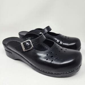 Dansko Merrie Mary Jane Mule Clogs Women EU41/US10.5-11 Black Leather Comfort